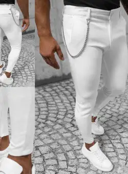 Pantaloni barbati casual alb + lant 12098 11-5.6
