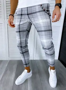 Pantaloni barbati casual regular fit gri in carouri B1898 F2-5.3 9-2 E ~