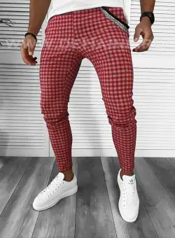 Pantaloni barbati casual regular fit rosii in carouri B1855 250-3 e B6-4.1
