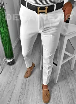 Pantaloni barbati eleganti albi ZR A6688 B9