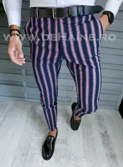 Pantaloni barbati eleganti bleumarin cu dungi B1603 15-4 e ~