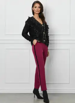 Pantaloni Dy Fashion grena cu lampas din catifea