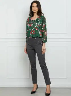 Pantaloni Dy Fashion gri cu nasturi decorativi