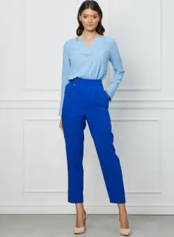Pantaloni LaDonna albastru royal cu pliuri in talie