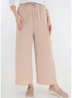 Pantaloni lejeri bej cu elastic in talie