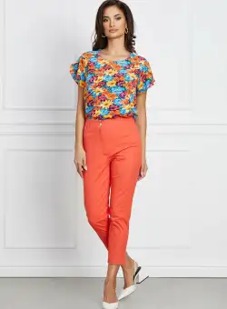 Pantaloni Mara corai cu talie inalta