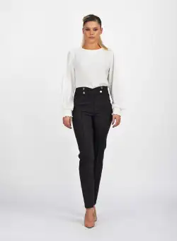 Pantaloni negri conici cu talie inalta