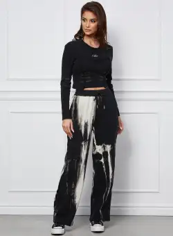 Pantaloni Vera sport negri cu imprimeu bej