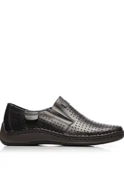 Pantofi casual barbati, perforati din piele naturala,Leofex - 595 Negru Box