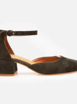 Pantofi casual cu toc damă de piele naturală, Leofex - 015 Verde Velur