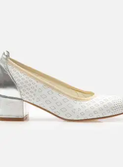 Pantofi casual cu toc damă din piele naturală, Leofex - 023 Alb Box