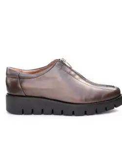Pantofi casual dama cu fermoar din piele naturala,Leofex - 285 Bronz box