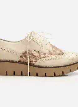 Pantofi casual dama din piele naturala, Leofex - 012-1 Bej Bronz Box