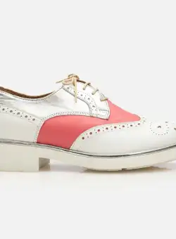 Pantofi casual dama din piele naturala,Leofex - 012-2 Alb Argintiu Roze Box