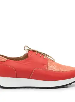 Pantofi casual dama din piele naturala,Leofex -102 Coral Serigrafiat
