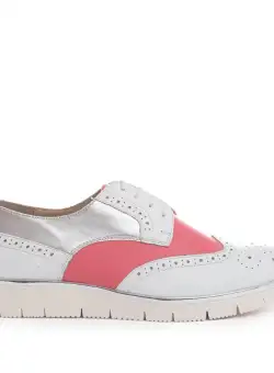 Pantofi casual dama din piele naturala, Leofex - 173 Alb Roz Argintiu box