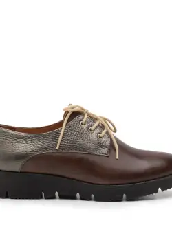 Pantofi casual dama din piele naturala,Leofex - 200 Taupe bronz box