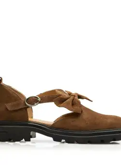 Pantofi casual dama din piele naturala,Leofex - 300-1 Camel velur