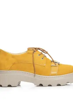 Pantofi casual damă din piele naturală,Leofex - 305 Galben velur Box