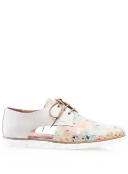 Pantofi casual dama, perforati din piele naturala,Leofex - 022 Bej Mozaic