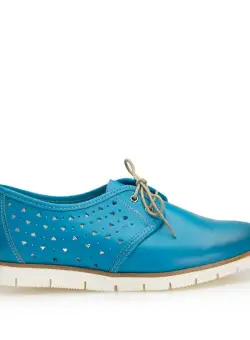 Pantofi casual dama, perforati din piele naturala,Leofex - 407-1 albastru