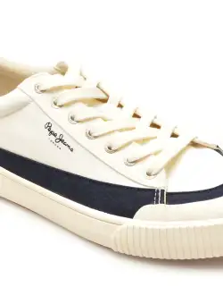 Pantofi casual PEPE JEANS albi, BEN BAND, din material textil