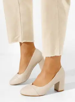 Pantofi cu toc gros bej Arroya