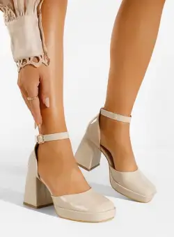Pantofi cu toc gros bej Ibia