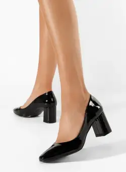Pantofi cu toc gros lacuiti Fora negri