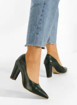 Pantofi cu toc gros piele verzi Catania