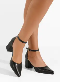 Pantofi cu toc gros si bareta negri Alivila