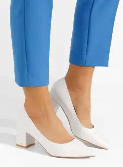 Pantofi cu toc gros Tresor albi