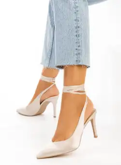 Pantofi cu toc si siret Mona aurii