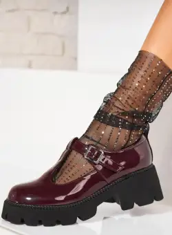 Pantofi dama casual Bordo din Piele Ecologica Lacuita Inari