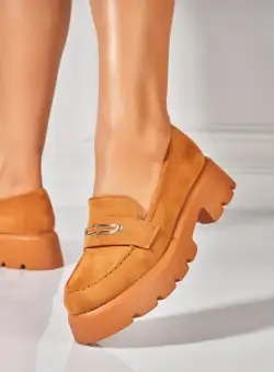 Pantofi dama casual Camel din Piele Ecologica Intoarsa Kristine