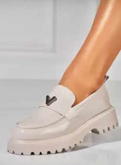 Pantofi dama casual Crem din Piele Ecologica Lacuita Kleio