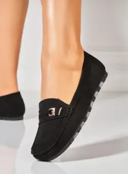 Pantofi dama casual Negri din Piele Ecologica Intoarsa Atley