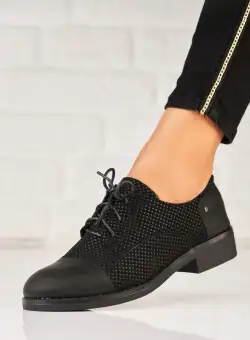 Pantofi dama casual Negri din Piele Ecologica Intoarsa Keilana