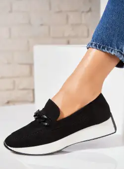 Pantofi dama casual Negri din Piele Ecologica Intoarsa Krysta