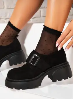 Pantofi dama casual Negri din Piele Ecologica Intoarsa Nyeli2