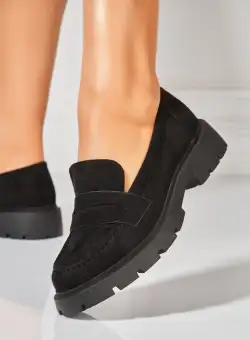 Pantofi dama casual Negri din Piele Ecologica Intoarsa Ziya