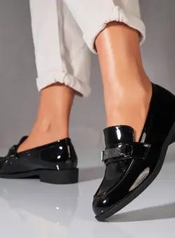 Pantofi dama casual Negri din Piele Ecologica Lacuita Mireya