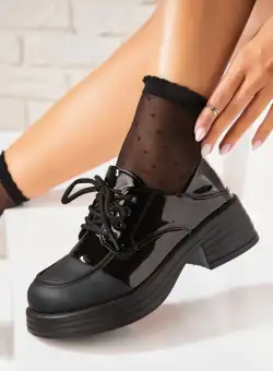 Pantofi dama casual Negri din Piele Ecologica Lacuita Patsy