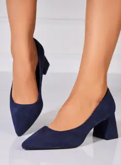 Pantofi dama cu toc Albastri din Piele Ecologica Intoarsa Yuven