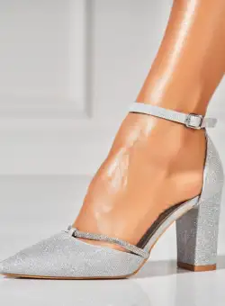Pantofi dama cu toc Argintii din Glitter Rhys2