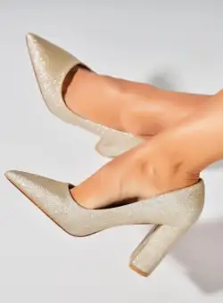 Pantofi dama cu toc Auriu din Glitter Miyani