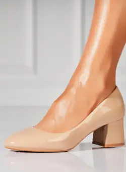 Pantofi dama cu toc Bej din Piele Ecologica Lacuita Beyla