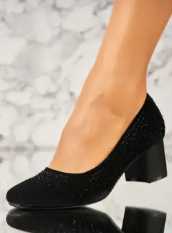 Pantofi dama cu toc Negri din Piele Ecologica Intoarsa Ismay