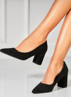 Pantofi dama cu toc Negri din Piele Ecologica Intoarsa Kemya