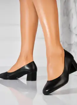 Pantofi dama cu toc Negri din Piele Ecologica Izara